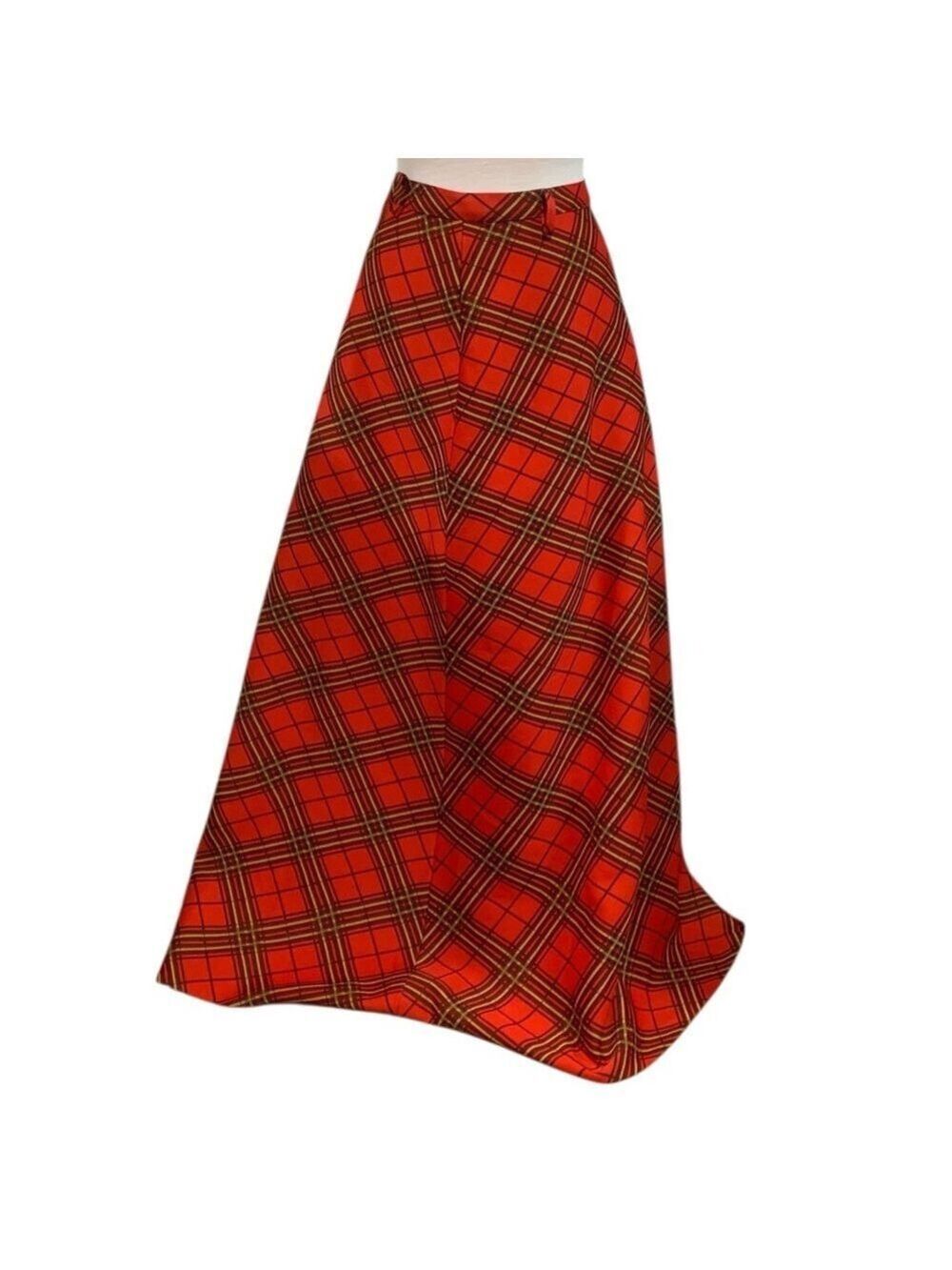 Vntg 70’s high waisted orange plaid maxi skirt w/huge sweep
Approx size 6/8